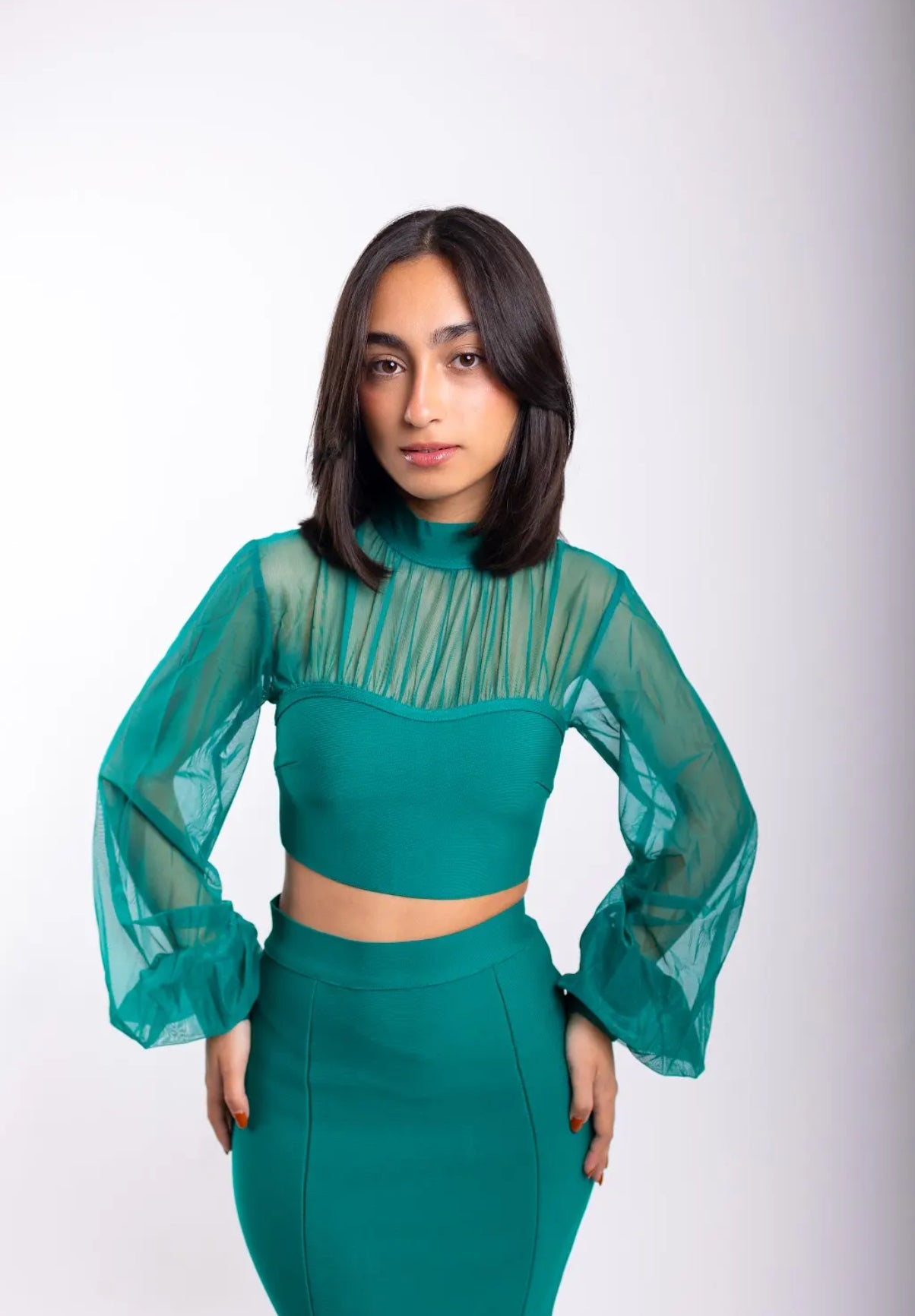 Green Fit Midi Skirt Set.