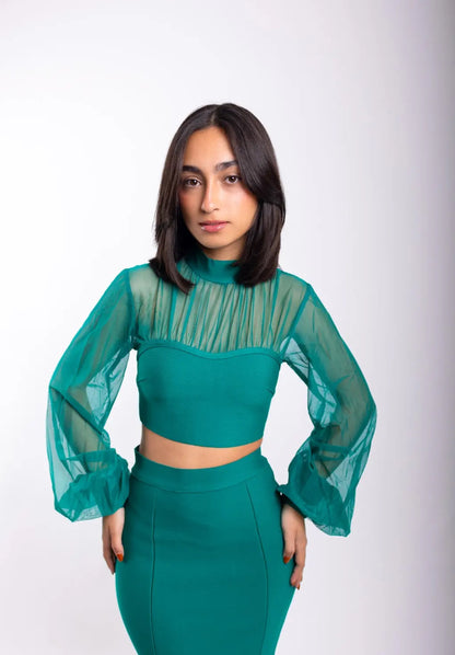 Green Fit Midi Skirt Set.